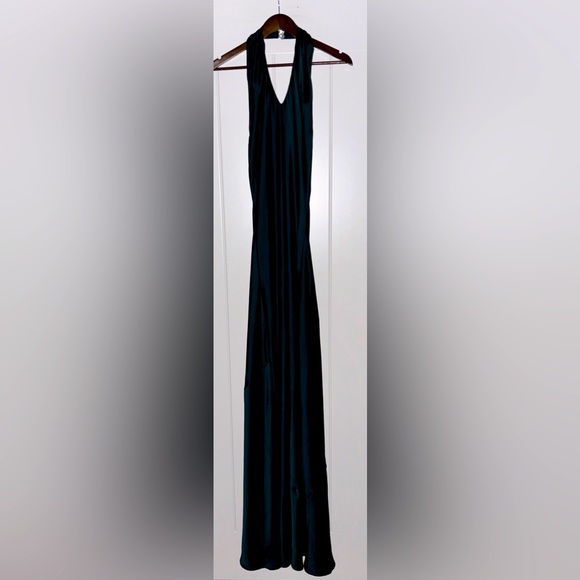 Show Me Your Mumu Jasmine Deep Emerald Satin‎ Halter Maxi Slip Dress Women L
